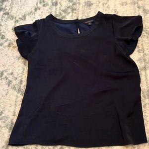 Feax Silk Navy Top with Flutter Sleeve